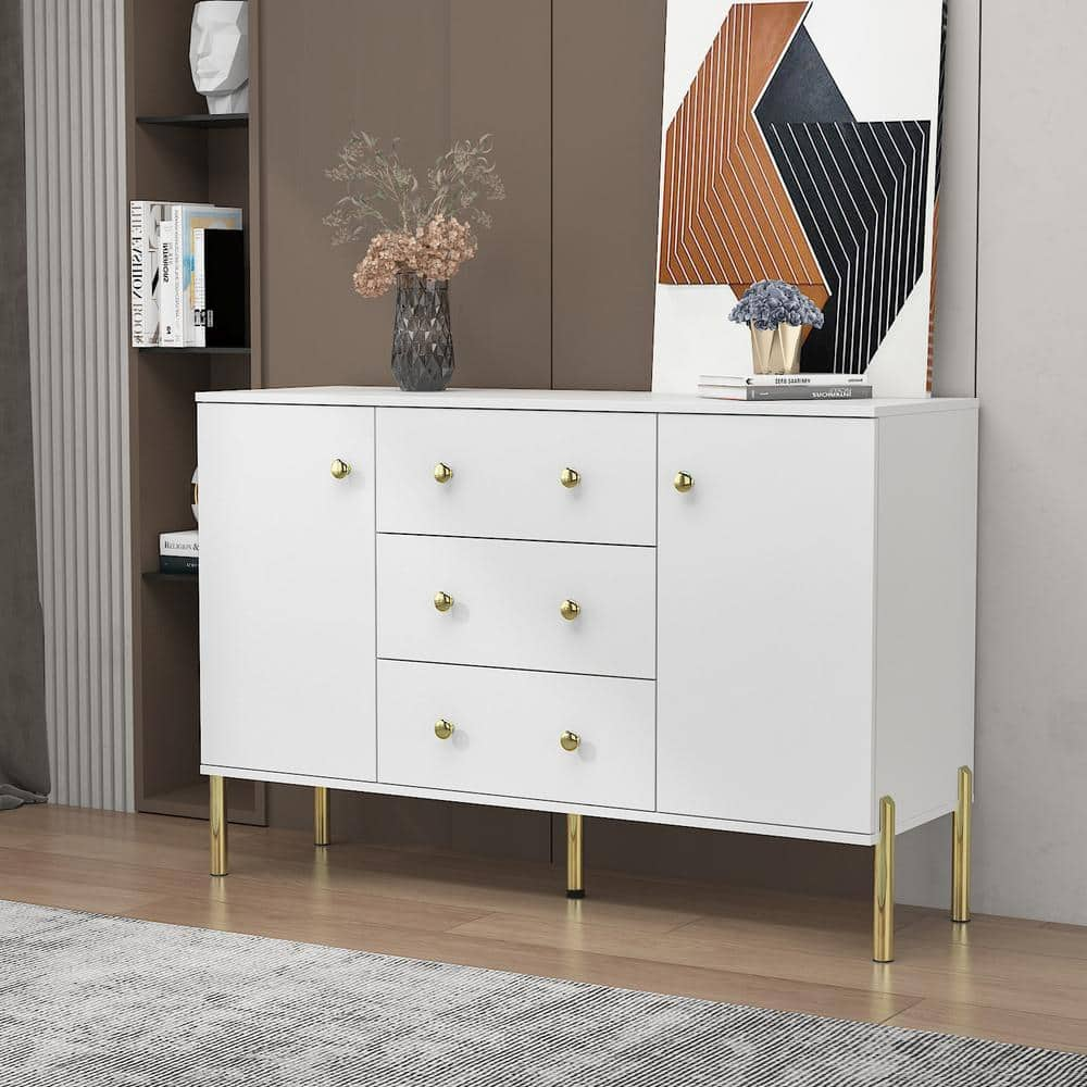 FUFU&GAGA White and Gold Buffet Cabinet with Storage, Modern Sideboards ...