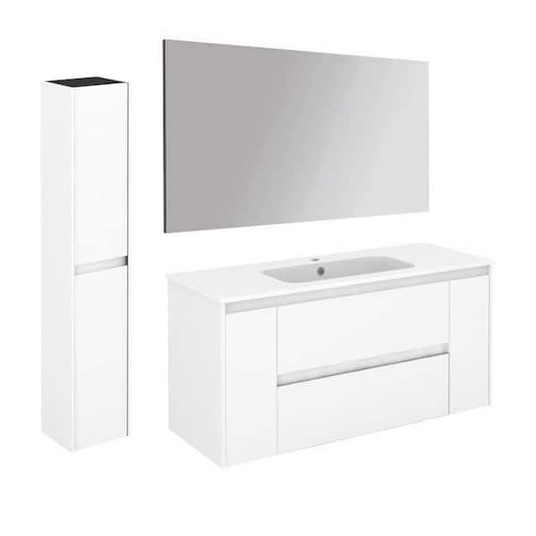 Ambra 47.5 in. W x 18.1 in. D x 22.3 in. H Bathroom Vanity Unit in Gloss White with Mirror and Column