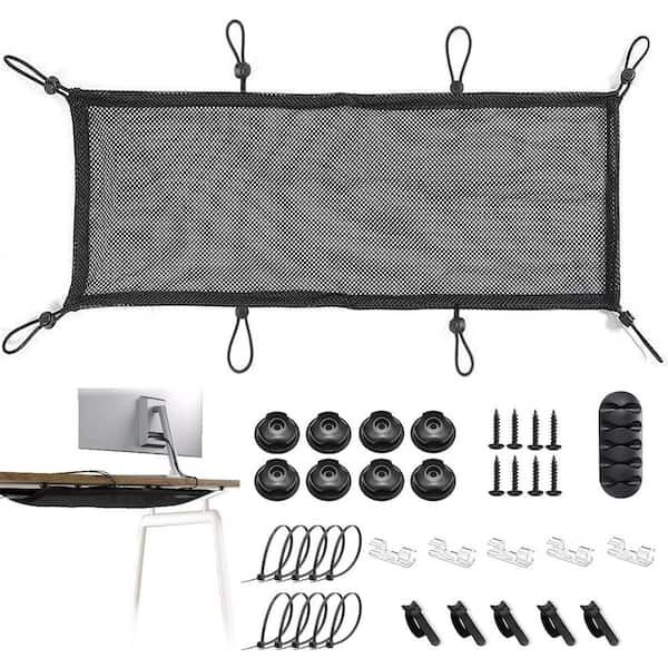 Under Desk Cable Management Net 36-Piece Mesh Organizer Flexible Wire Hiders Extra Large Capacity Fits Most Tables Black