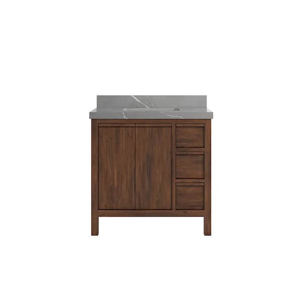 Willow Collections Elizabeth Teak 36 in. W x 22 in. D x 36 in. H Single Sink Bath Vanity Center in Dark Walnut with 2" Piatra Quartz Top