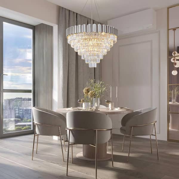 YUYI 39 in. 21-Light Luxury Silver Crystal Chandelier, 7-Tier