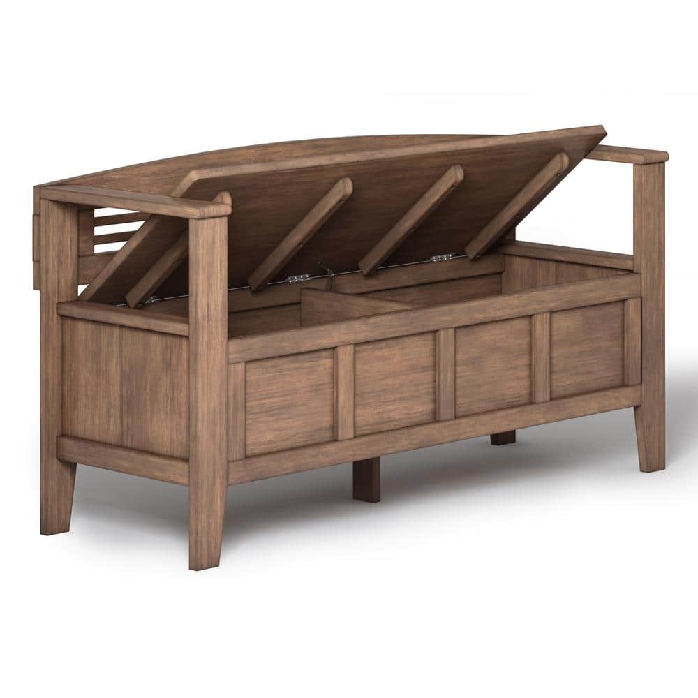 Adams Rustic Natural Aged Brown Wood Storage Bench with Arms