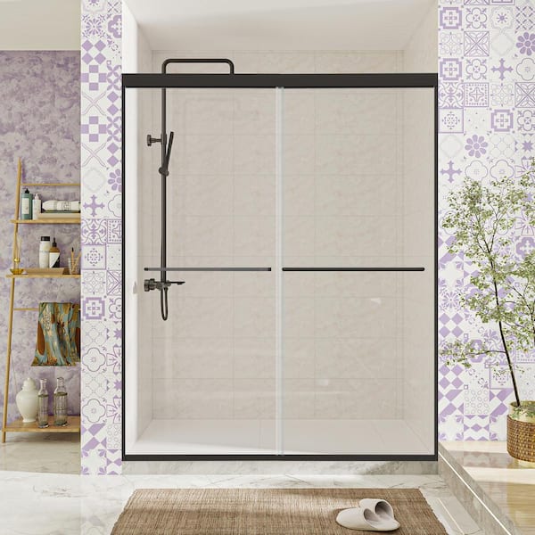 ANGELES HOME 50 in. - 54 in. W x 70 in. H Bypass Double Sliding Framed Shower Door SGCC 1/4 in. Clear Tempered Glass, Matte Black