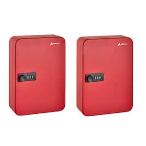 48-Key Steel Secure Key Cabinet with Combination Lock, Red (2-Pack)