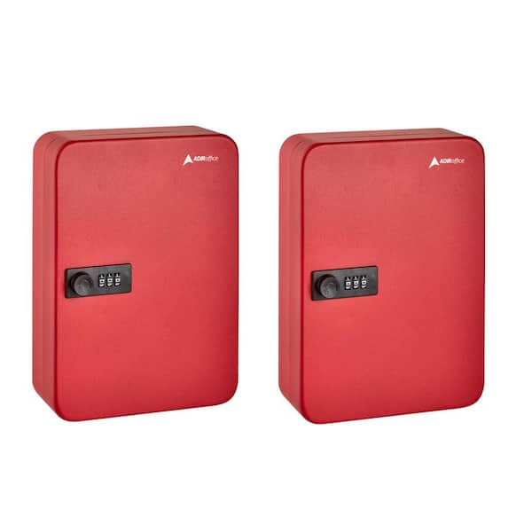 AdirOffice 48-Key Steel Heavy-Duty Safe Lock Box Key Cabinet with Combination Lock, Red (2-Pack)
