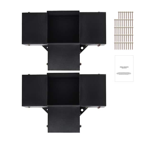 6 x 6 in. Pergola Bracket Kit, 4-Way Heavy Duty Corner Bracket, 2pcs DIY Post Base for Easy Installation of Wooden Beams