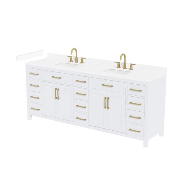 Beckett 84 in. Double Freestanding White Bath Vanity with White Cultured Marble Top