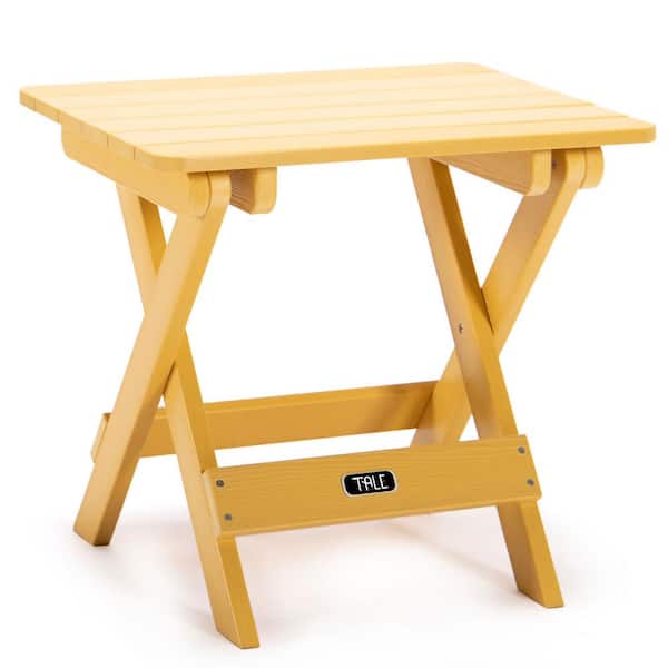 Unbranded 20 in. L x 16 in. W x 18 in. H Yellow Plastic Wood Outdoor Garden, Beach, Camping, Picnics Table with Extension