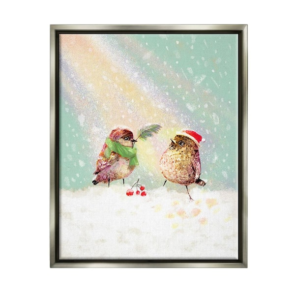 Stupell Industries Holiday Birds Snowy Rainbow by Verbrugge Watercolor 1 Piece Floater Frame Graphic Print Animal Art Print 21 in. x 17 in.
