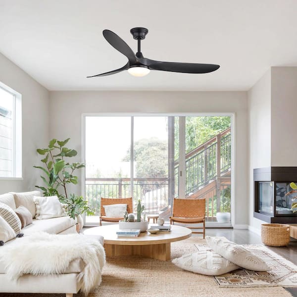 Modern 60 in. Black 3 ABS Blades Downrod Standard Ceiling Fan with LED Light and Remote Included