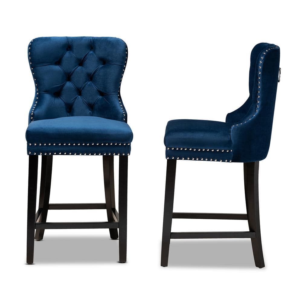 Howell Blue Velvet Upholstered Wood Counter Stools, Set of 2