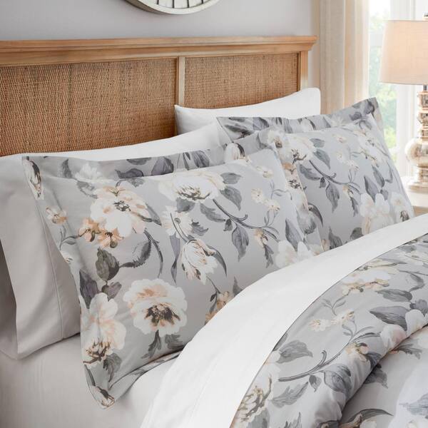 Bedsure Queen Comforter Set - Grey Comforter, Cute Floral Bedding Comforter  Sets, 3 Pieces, 1 Soft Reversible Botanical Flowers Comforter and 2 Pillow