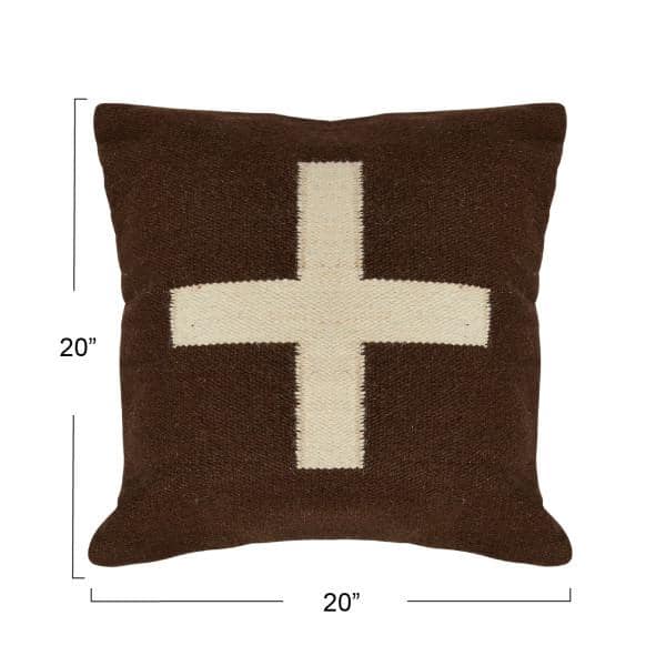 Brown and Cream Cotton Wool Square Throw Pillow