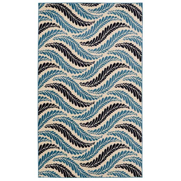 Kobe Bridger Bone and Blue 4 ft. 3 in. x 7 ft. 3 in. Area rug