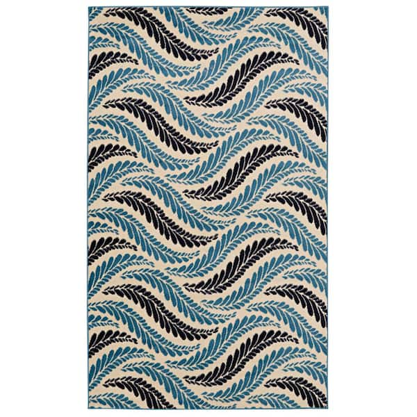 Linon Home Decor Kobe Bridger Bone and Blue 4 ft. 3 in. x 7 ft. 3 in. Area rug