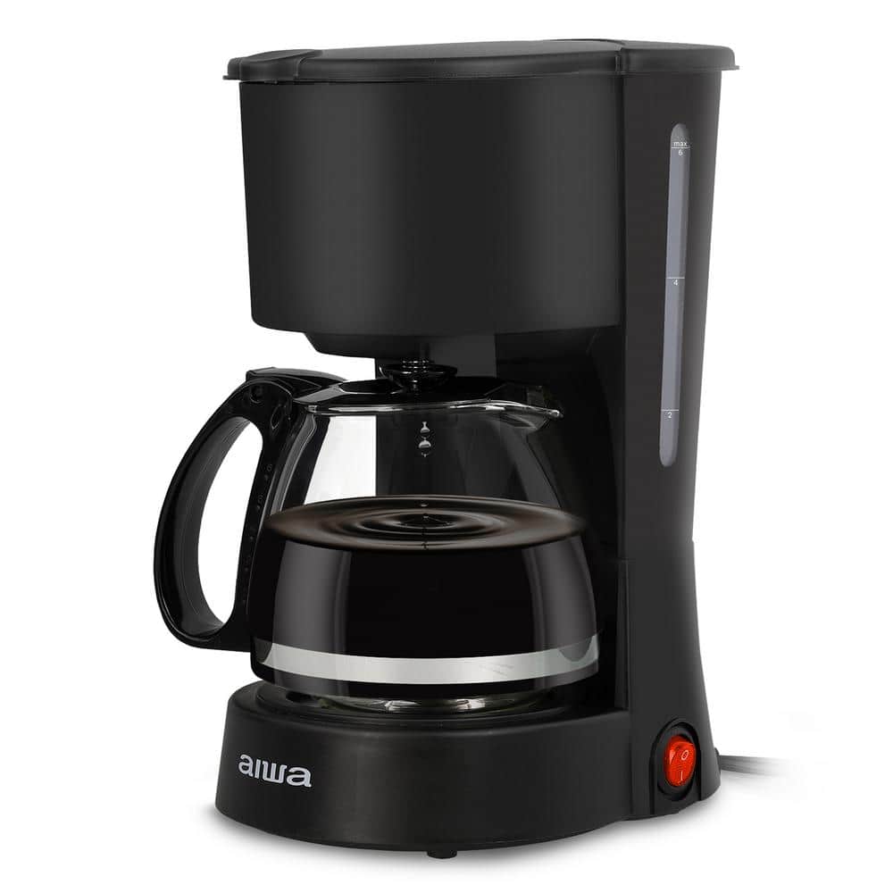 6-Cup Compact Black Coffee Maker with Reusable Filter and Indicator Light, 