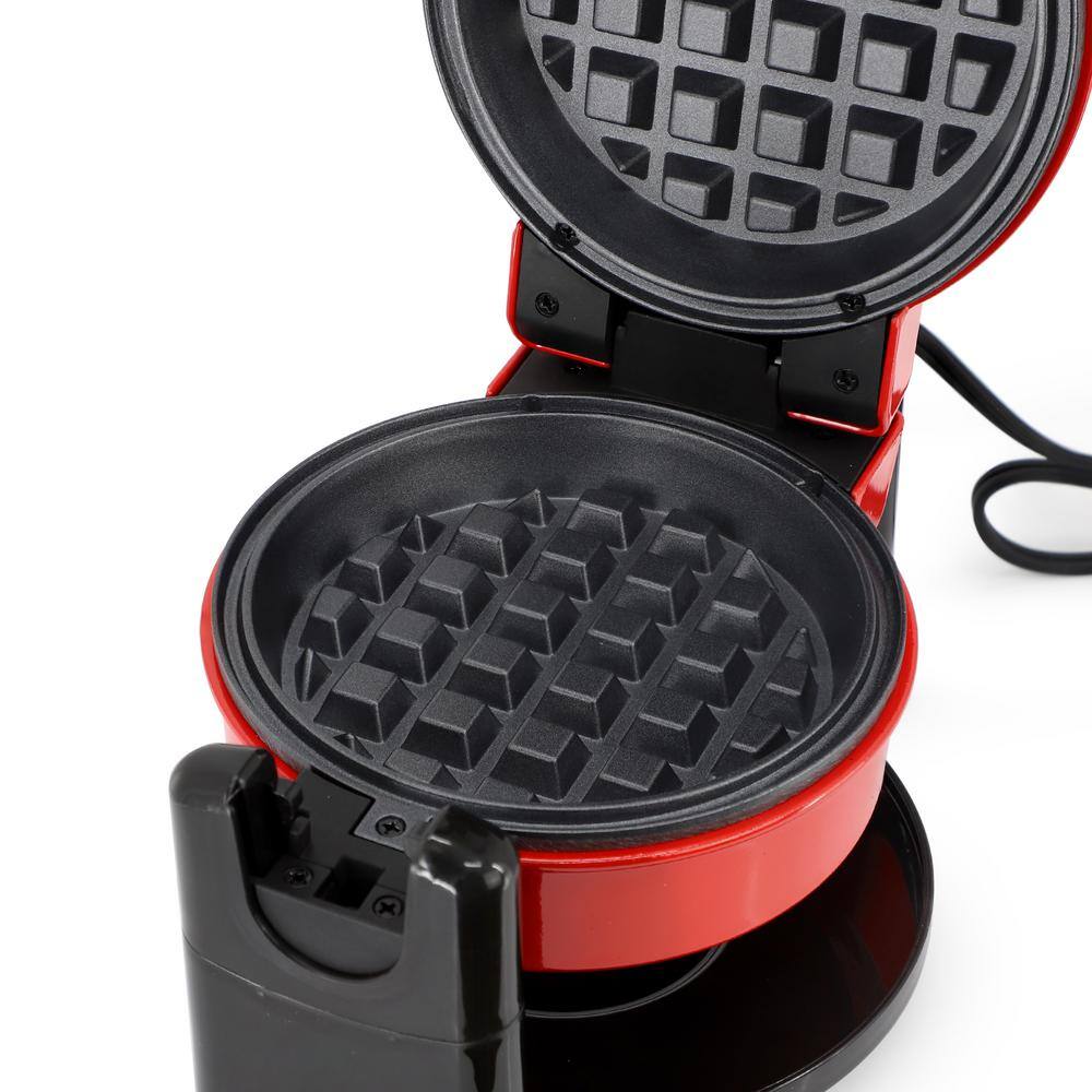 Red Non-Stick Rotating Belgian Style Waffle Maker