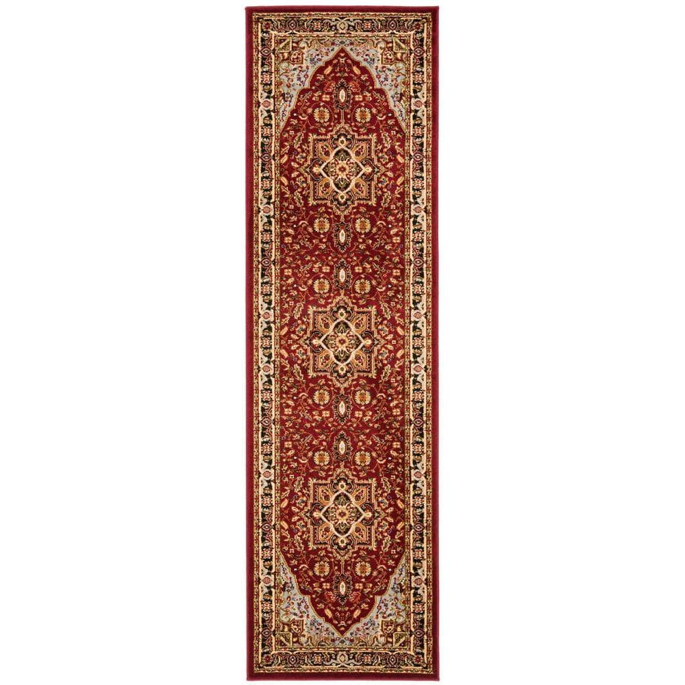 Red and Black Floral Synthetic Runner Rug, 2'3" x 8'