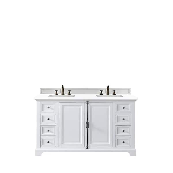 James Martin Vanities Providence 60 in. W x 23.5 in.D x 34.3 in.H Double Vanity in Bright White with Quartz Top in Classic White