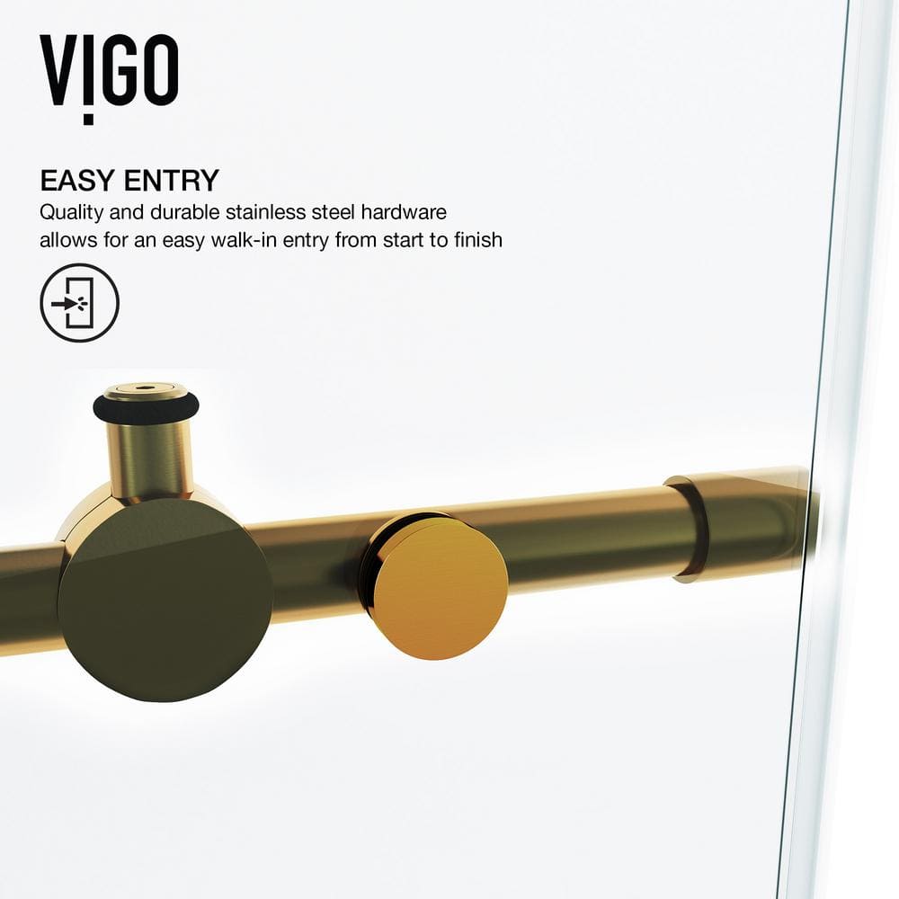 Elan 44-48" Matte Brushed Gold Frameless Sliding Shower Door with Clear Glass
