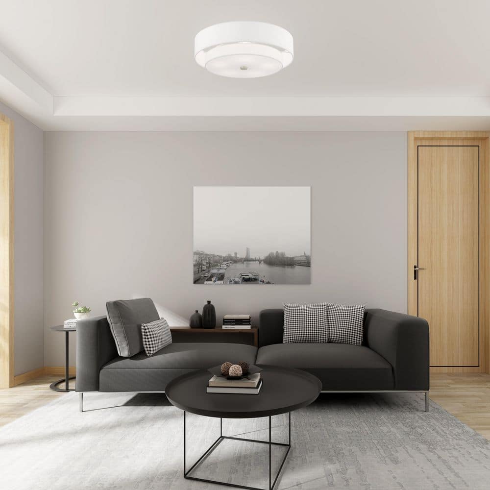 Meridian Brushed Nickel 5-Light Indoor Drum Flush Mount with Off-White Shade