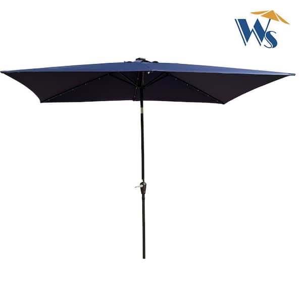 Unbranded 10 ft. x 6.5 ft. Market Rectangular Solar LED Lighted Outdoor Patio Umbrellas in Blue
