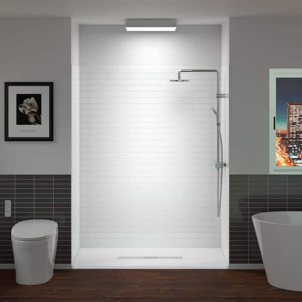 WOODBRIDGE 60 in. L x 32 in. W x 75 in. H 4-Pieces Alcove Shower Kit with Glue Up Shower Wall and Shower Pan in White/White-BN