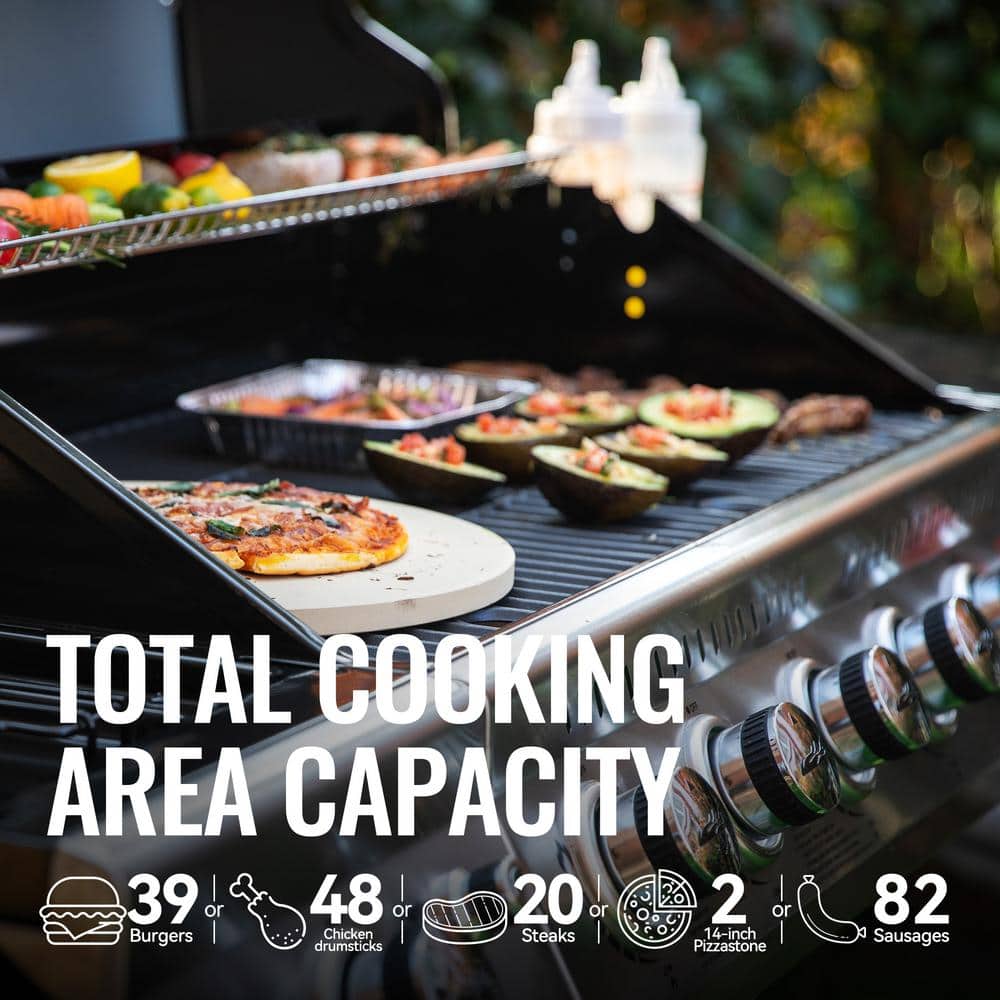 Royal Gourmet Black 6-Burner Propane Gas Grill with Side Burner