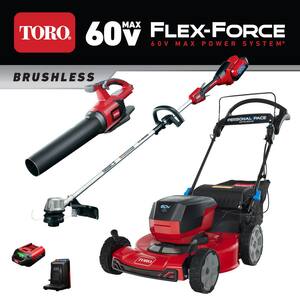 Flex-Force 60-Volt Cordless Combo Kit 3-Tool, 22 in. Recycler Lawn Mower, Blower & String Trimmer w/2 Chargers/Batteries
