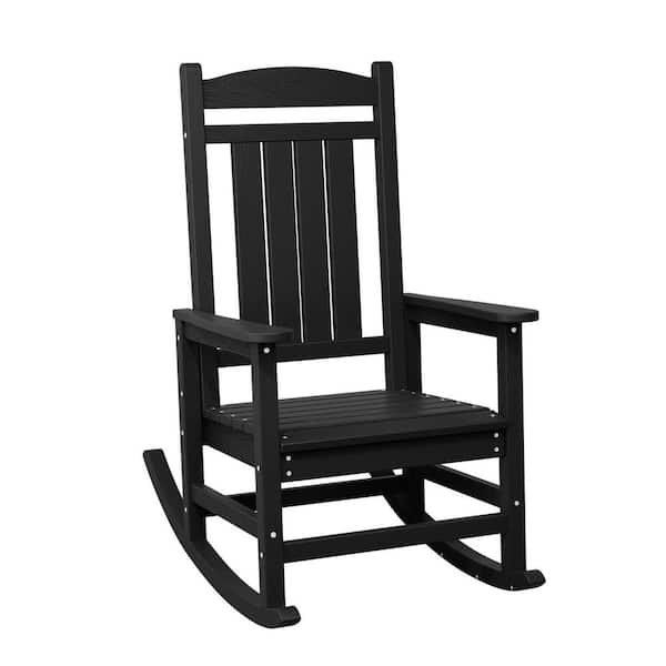 HDPE Plastic Slat Adirondack Outdoor Rocking Chair for Porch Rocker, Black