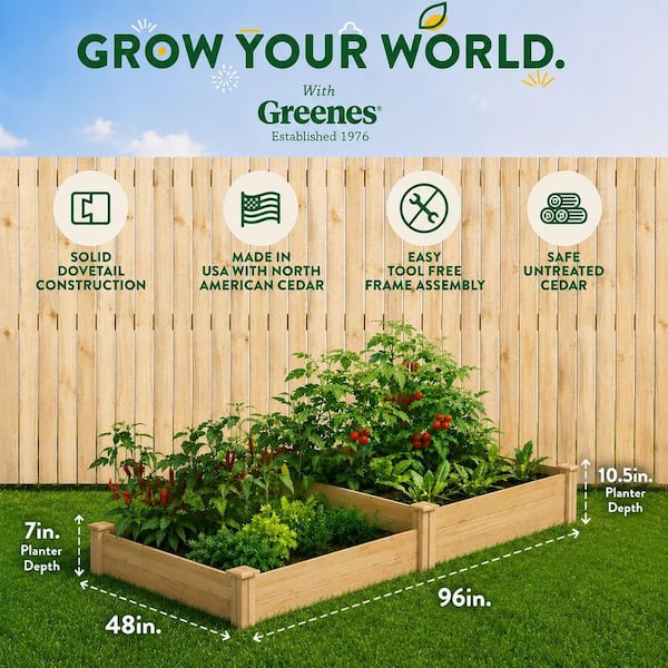 Premium Sanded Natural Cedar 2-Tiered Raised Garden Bed with 3/4 in. Thick Boards (96 in. L x 48 in. W x 10.5 in. H)