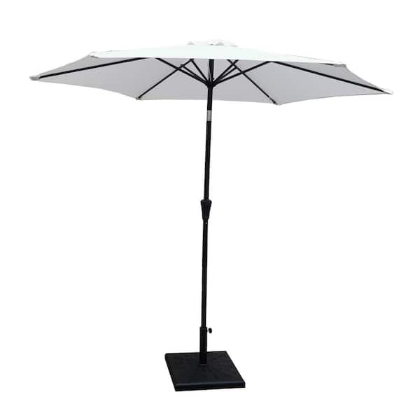 Runesay 8.8 ft. Outdoor Aluminum Market Patio Umbrella with 42 lbs. Square Resin Umbrella Base Push Button in White
