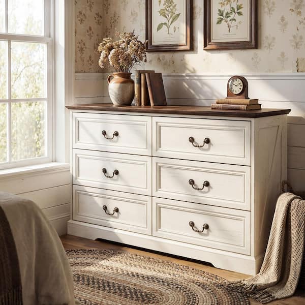 FUFU&GAGA White 6-Drawer 52 in. Wide Dresser without Mirror, Chest of Drawers, Storage Cabinets, TV Console, Entertainment Center ZN-KF200319-01 FUFU&GAGA White 6-Drawer 52 in. Wide Dresser without Mirror, Chest of Drawers, Storage Cabinets, TV Console, Entertainment Center ZN-KF200319-01