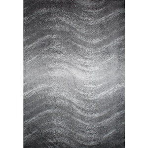 Julene Contemporary Ripples Gray Doormat 3 ft. x 5 ft. Area Rug