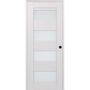 Della 30 in. x 79.375 in. Left-Hand Frosted Glass Bianco Noble Solid Core Wood Composite Single Prehung Interior Door