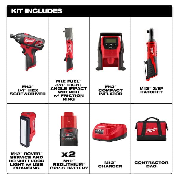 M12 12-Volt Lithium-Ion Brushless Cordless Combo Kit with M12 FUEL 3/8 in. Right Angle Impact Wrench