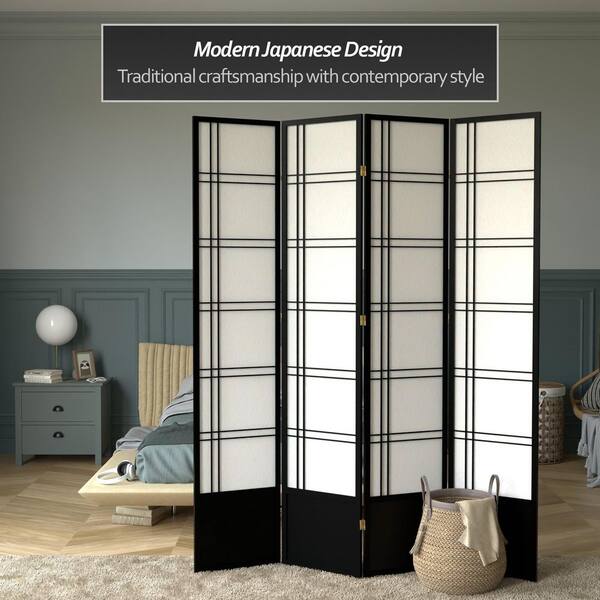 RED LANTERN 7 ft. Black 4-Panel Room Divider 84-DC-BLK-4P