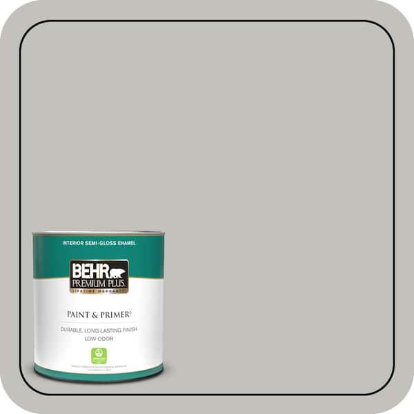 BEHR PREMIUM PLUS 1 qt. #QE-50 Gull Gray Semi-Gloss Enamel Low Odor Interior Paint & Primer