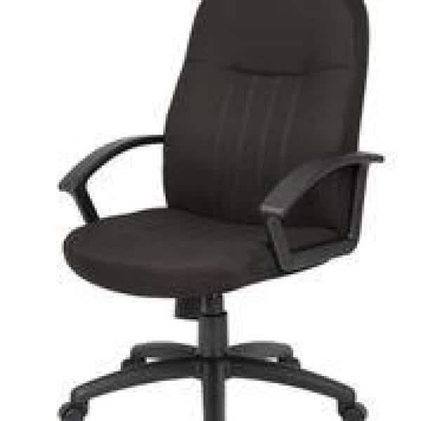 Ergonomic Executive Swivel Office Chair with Lumbar Support, Black Fabric and Wood