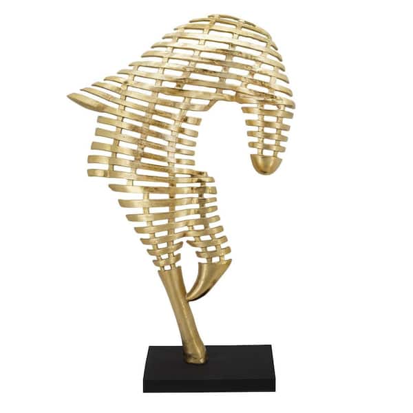 Gold 39 in. x 64 in. Metal Horse on Stand Sculpture