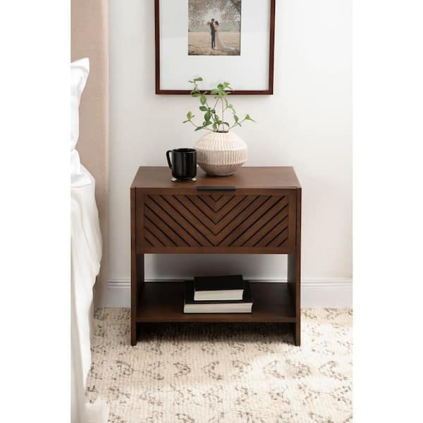 Mezzeta 22 in. Brown Rectangle Wood End Table with Drawer
