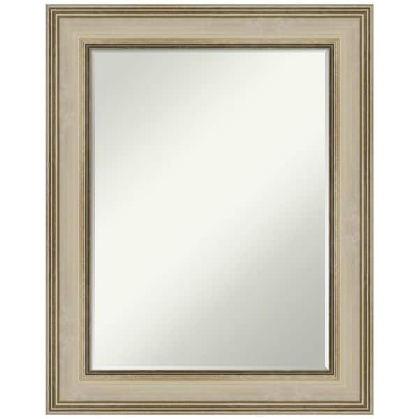 Amanti Art Colonial Light Gold 23.75 in. x 29.75 in. Petite Bevel Classic Rectangle Framed Bathroom Wall Mirror