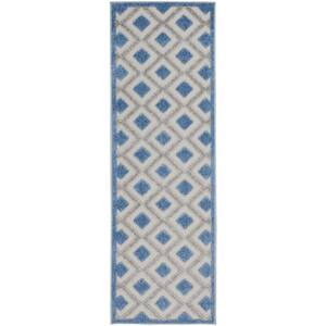 Aloha Blue/Gray 2 ft. x 8 ft. Kitchen Runner Geometric Contemporary Indoor/Outdoor Patio Area Rug