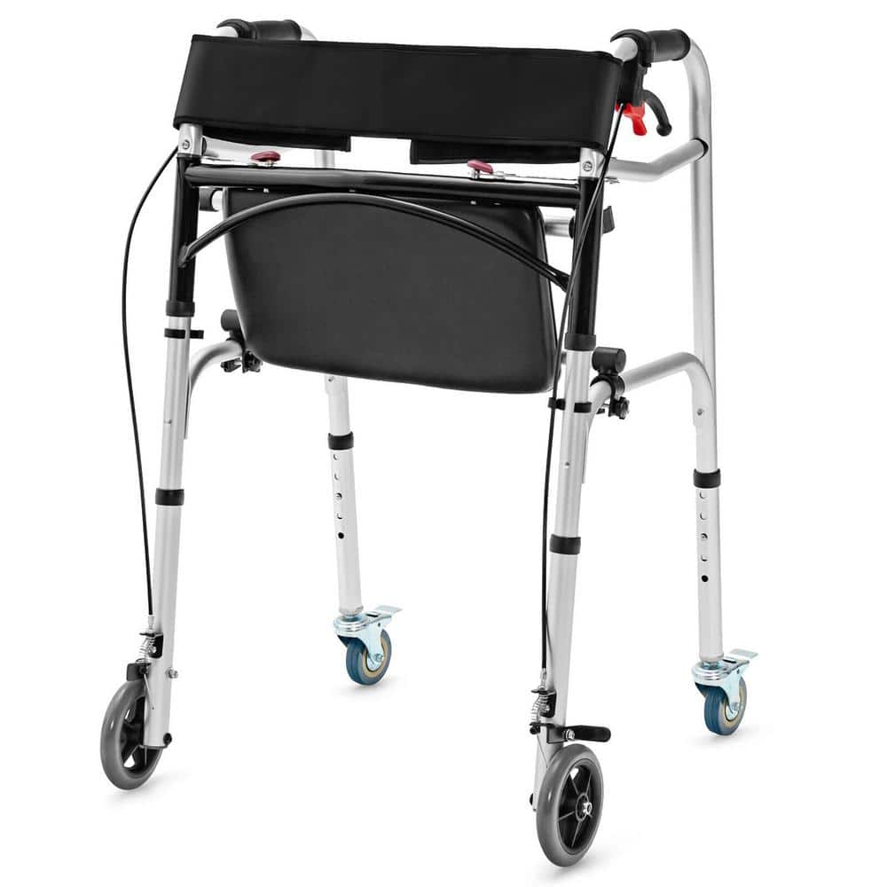 Gymax Standard 4-Wheels Rollator Walker 2-Button Folding Walker with 5 in.  Wheels Trigger Release for Seniors GYM10523 - The Home Depot