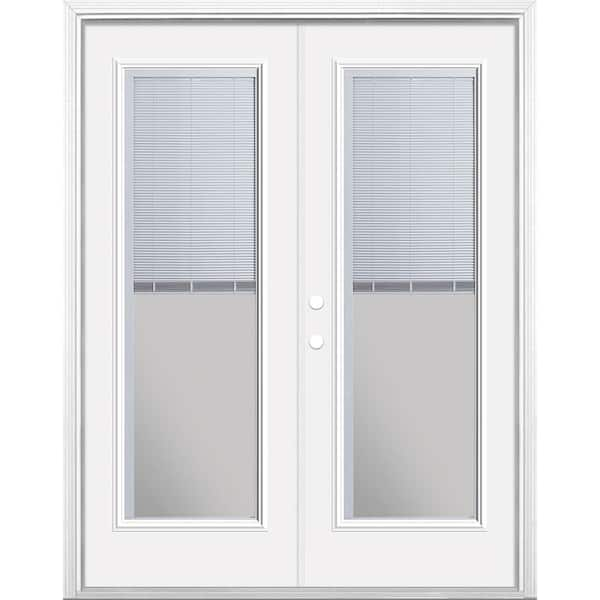 MMI DOOR 68-in x 80-in Low-e Grilles Between The Glass Primed Fiberglass  Center-hinged Right-Hand Inswing Double Patio Door Brickmould Included in  the Patio Doors department at