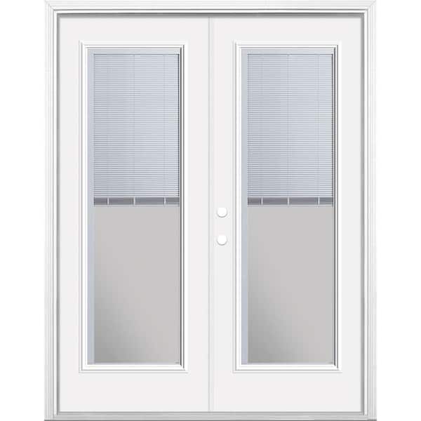 Masonite 60 in. x 80 in. Primed White Steel Prehung Right-Hand Inswing Mini Blind Patio Door with Brickmold