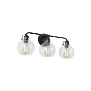 Clara 24 in. 3-Light Oil Rubbed Bronze Vanity Light Clear Seeded Glass Shades