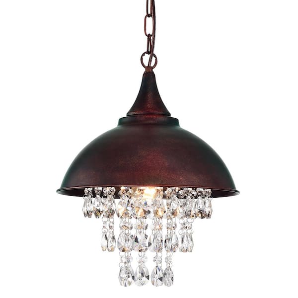 Edvivi 1-Light Rustic Antique Copper Dome Modern Farmhouse Pendant with Hanging Crystals