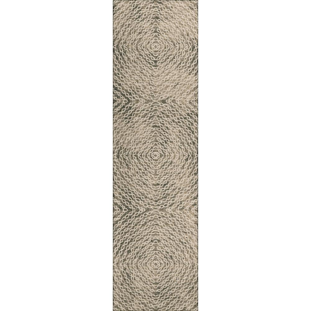 Bravado Brown 2 ft. 3 in. x 7 ft. 6 in. Geometric Indoor/Outdoor Washable A