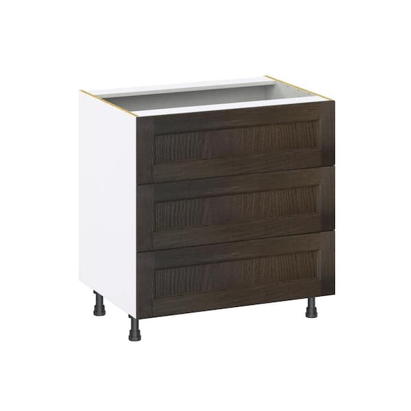 Georgetown 33 in. W x 24 in. D x 34.5 in. H Assembled Drawer Base Kitchen Cabinet in Chestnut with 3-Drawers